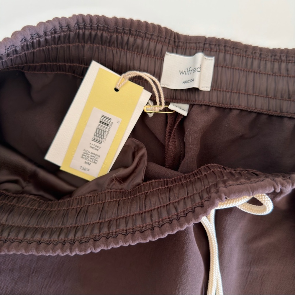 NWT- Wilfred Brown Wide-Leg Track Pants with Cream Side Stripe - Picture 6 of 8